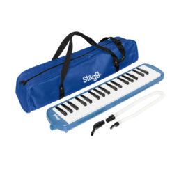 Blue plastic melodica with 37 keys and black bag