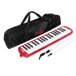 Red plastic melodica with 37 keys and black bag