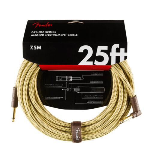 FENDER DELUXE SERIES INSTRUMENT CABLE 25' STRAIGHT-ANGLE TWEED