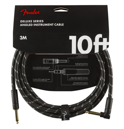 FENDER DELUXE SERIES STRAIGHT TO RIGHT ANGLE INSTRUMENT CABLE BLACK TWEED