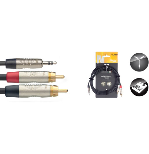 STAGG Y-CABLE MINI JACK/RCA (M/M) 1.5 M BLACK DELUXE