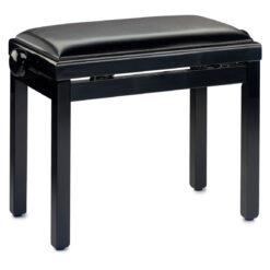 HIGHGLOSS BLACK PIANO BENCH WITH BLACK VINYL TOP
