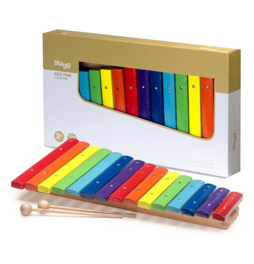 STAGG XYLOPHONE WITH 15 COLOUR-CODED KEYS AND TWO WOODEN MALLETS