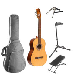 CLASSICAL GUITAR BUNDLE WITH STAGG SCL70, BAG, CAPO, FOOT REST AND STAND