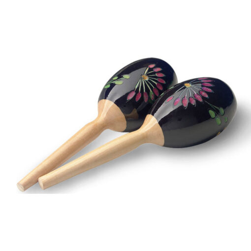 STAGG PAIR OF OVAL WOODEN MARACAS FLOWER FINISH BLACK