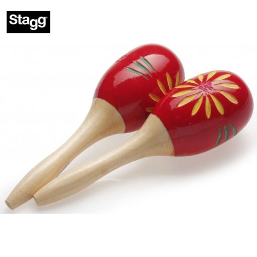 STAGG PAIR OF OVAL WOODEN MARACAS FLOWER FINISH RED