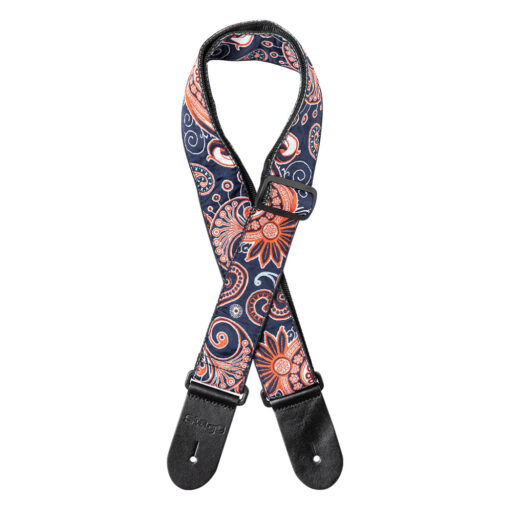 STAGG WOVEN NYLON GUITAR STRAP WITH RED/BLUE PAISLEY PATTERN 2