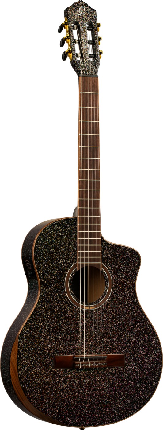 ORTEGA 4/4 CLASSICAL NYLON STRING GUITAR - BLACK RAINBOW SPARKLE